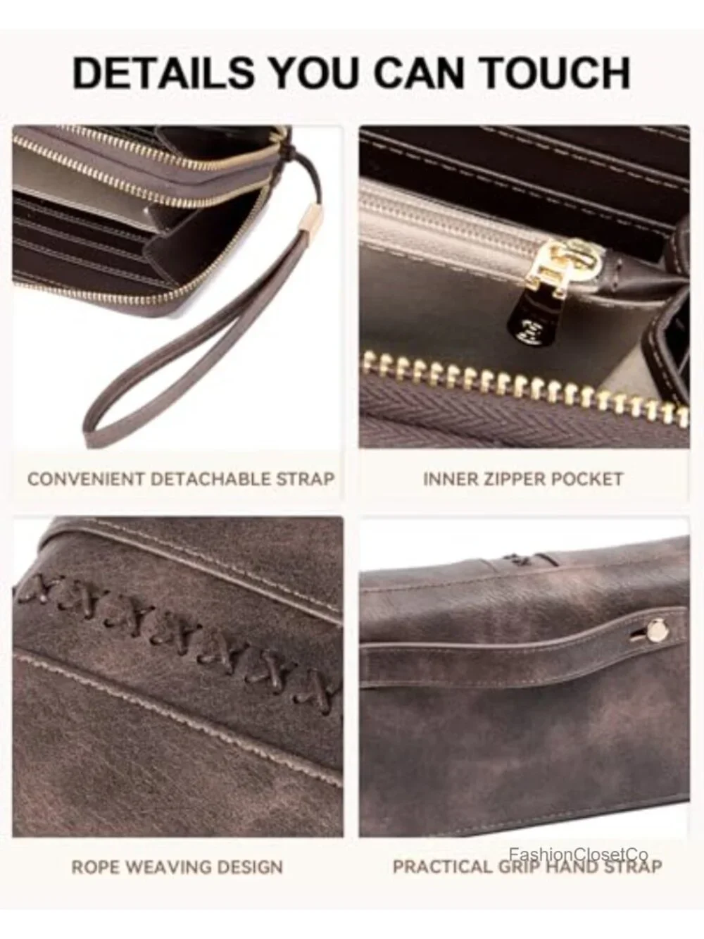 Vegan Leather Double Zipper Large Capacity Wristlet RFID Clutch Wallet